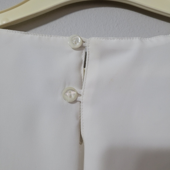 Vintage crepe short sleeve sheer blouse with open lace embroidery, ivory, small - Picture 8 of 9